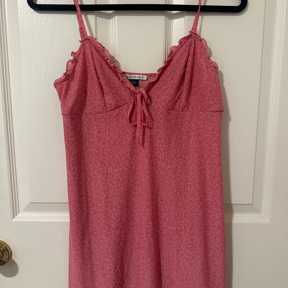 Pink Lace Trim Mini Dress